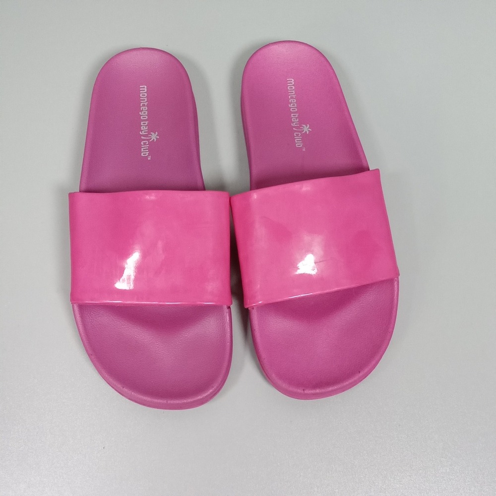 Montego Bay Club Womens Hot Pink Glossy Slide Sandals‎ Size 8 Flat Summer Beach